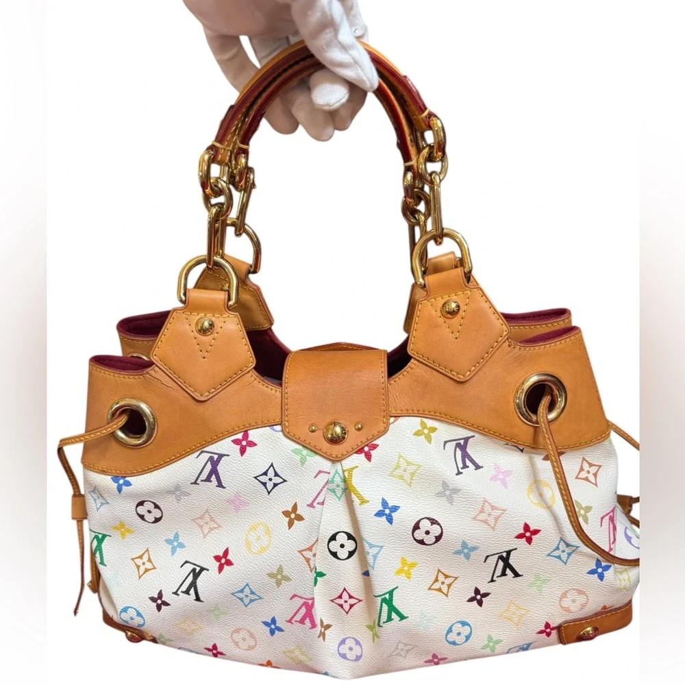 Louis Vuitton White Multicolor Monogram Handbag with Callouts